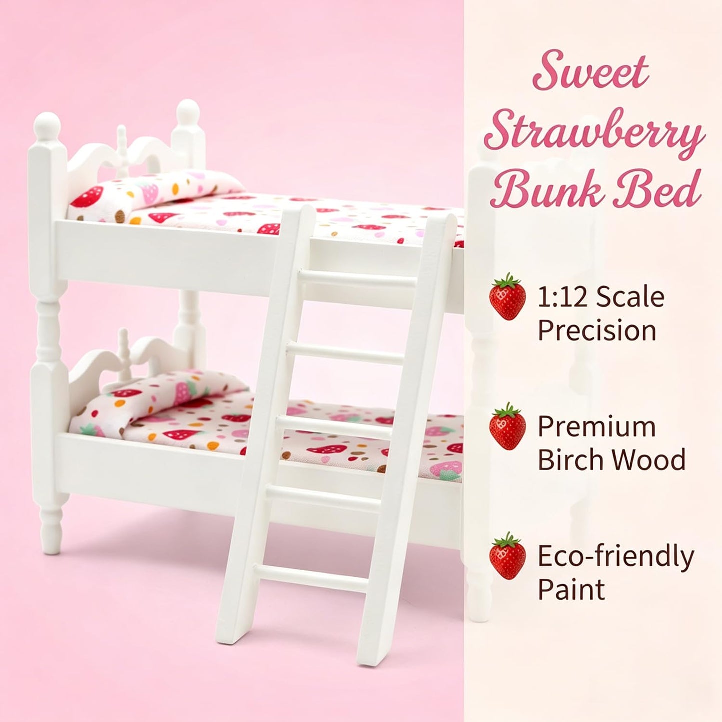 Z MAYABBO Wooden Dollhouse Furniture of Baby bunk Bed with Ladder for Miniature Dollhouse Accessories - 1/12 Scale