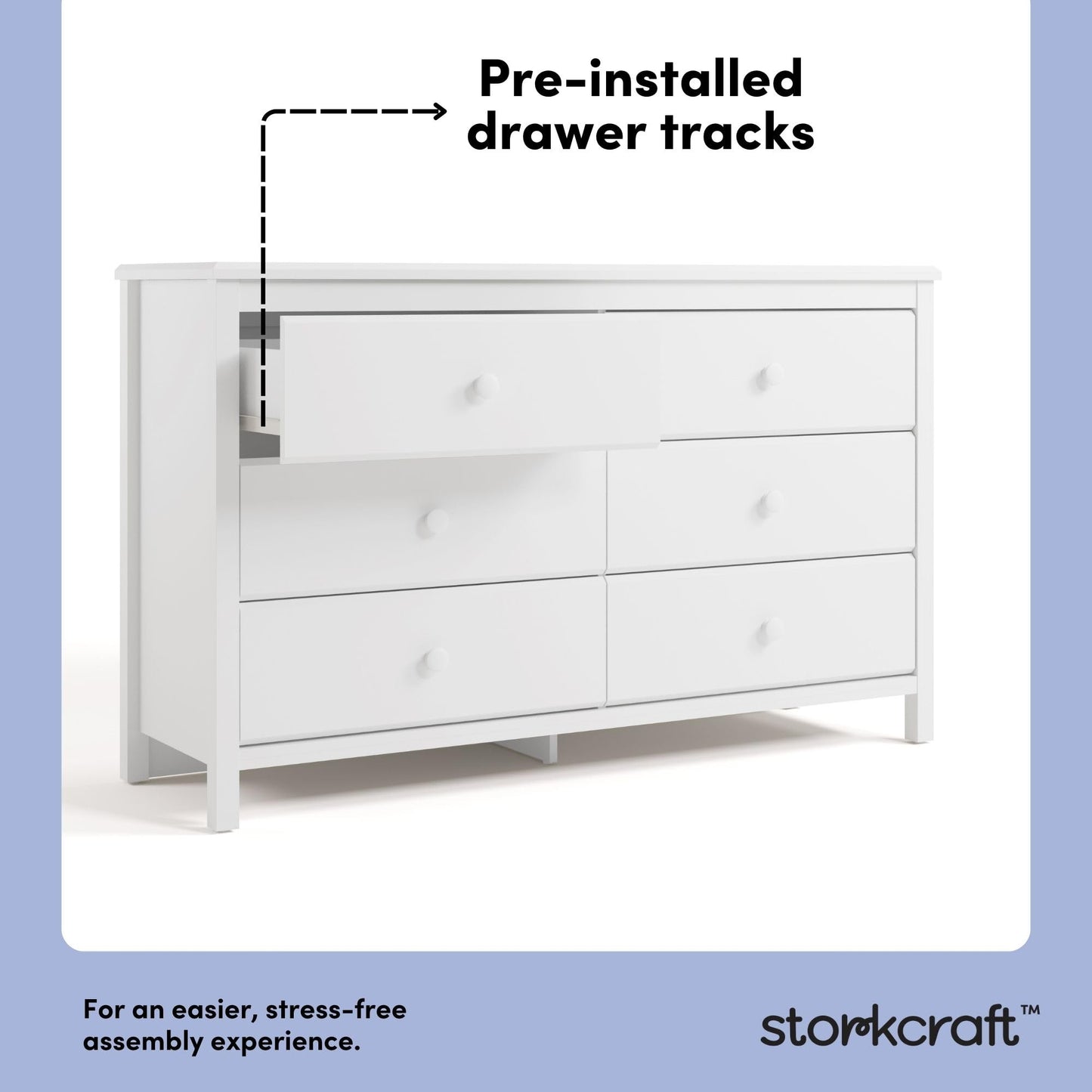 Storkcraft Alpine 6-Drawer Dresser (White) – GREENGUARD Gold Certified, White Dresser for Bedroom, Kids & Nursery Storage Drawers, Safety Interlocking Drawers, Pre-Installed Tracks, Kids Bedroom