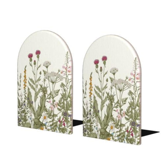 HOYYU Wild Flower Herbs Bookends Decorative Antique Floral Book Ends for Shelves Heavy Books Holder Organizer Non-Slip Desk Book End for Kids Room Office School Kitchen Home Desktop Decor 1 Pairs