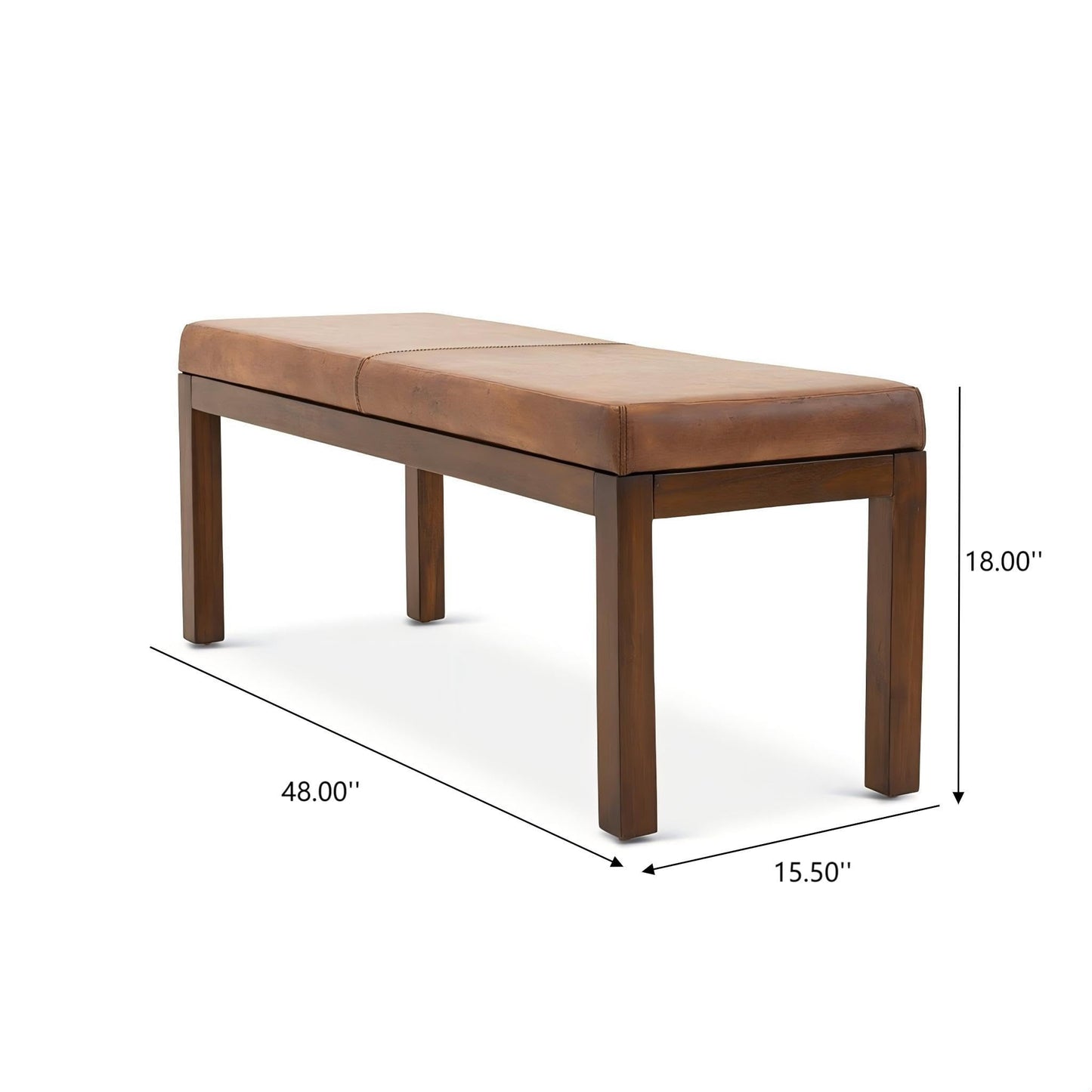 GDFStudio Mid-Century Modern Entry Bench, Tan Genuine Leather Rectangle Ottoman with Solid Wood Legs, Upholstered Dining Room Bench for Bedroom Living Room Hallway Indoor Home Furniture, Brown