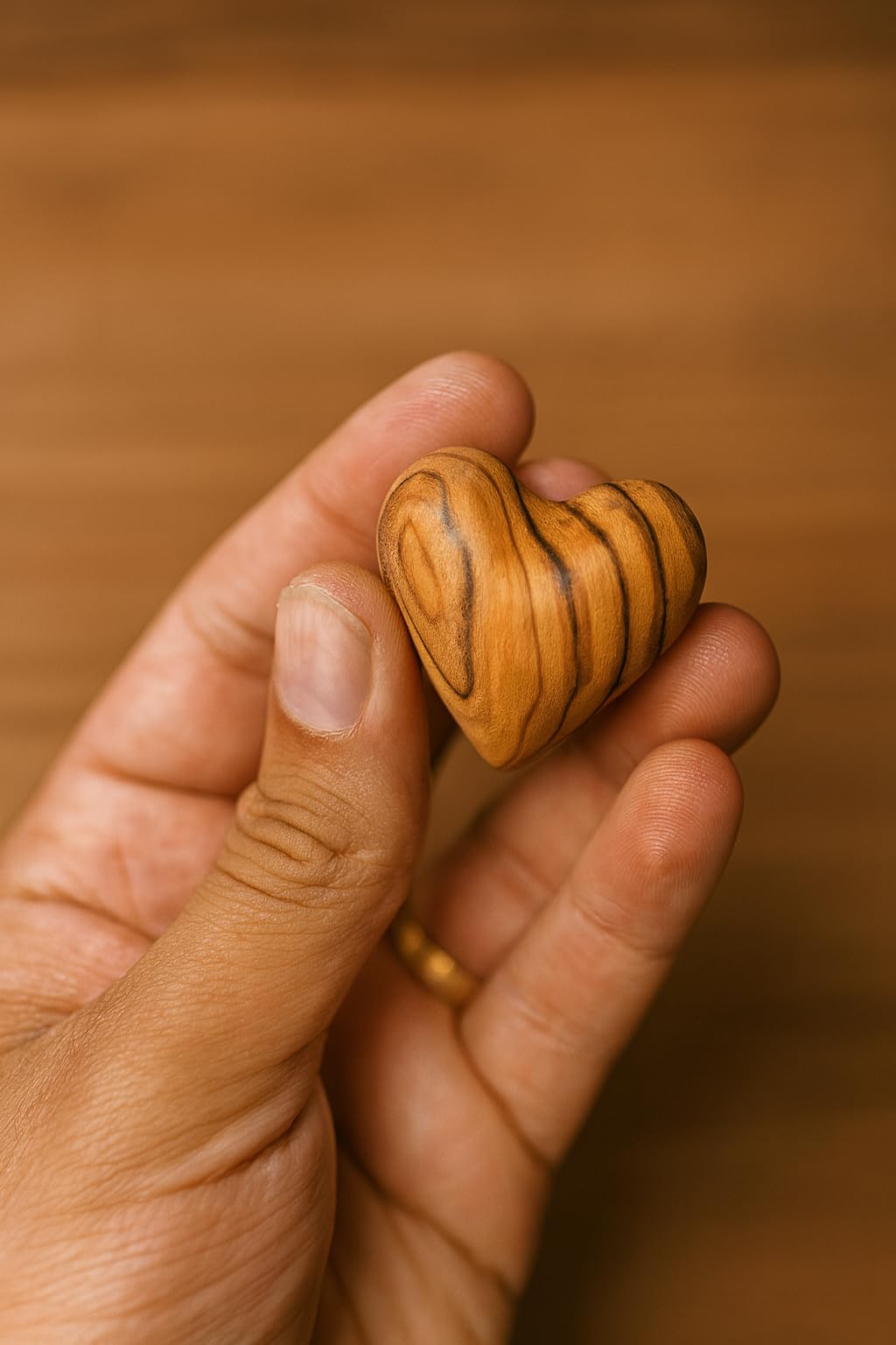 Zuluf Set of 5 Mini Olive Wood Hearts 1.25" Very Small Hand Carved Wooden Fidget Heart Keepsake Wedding Guest Book Favor Valentine Day Gift Pocket Hug Sympathy Memorial Craft Decor Made in Bethlehem