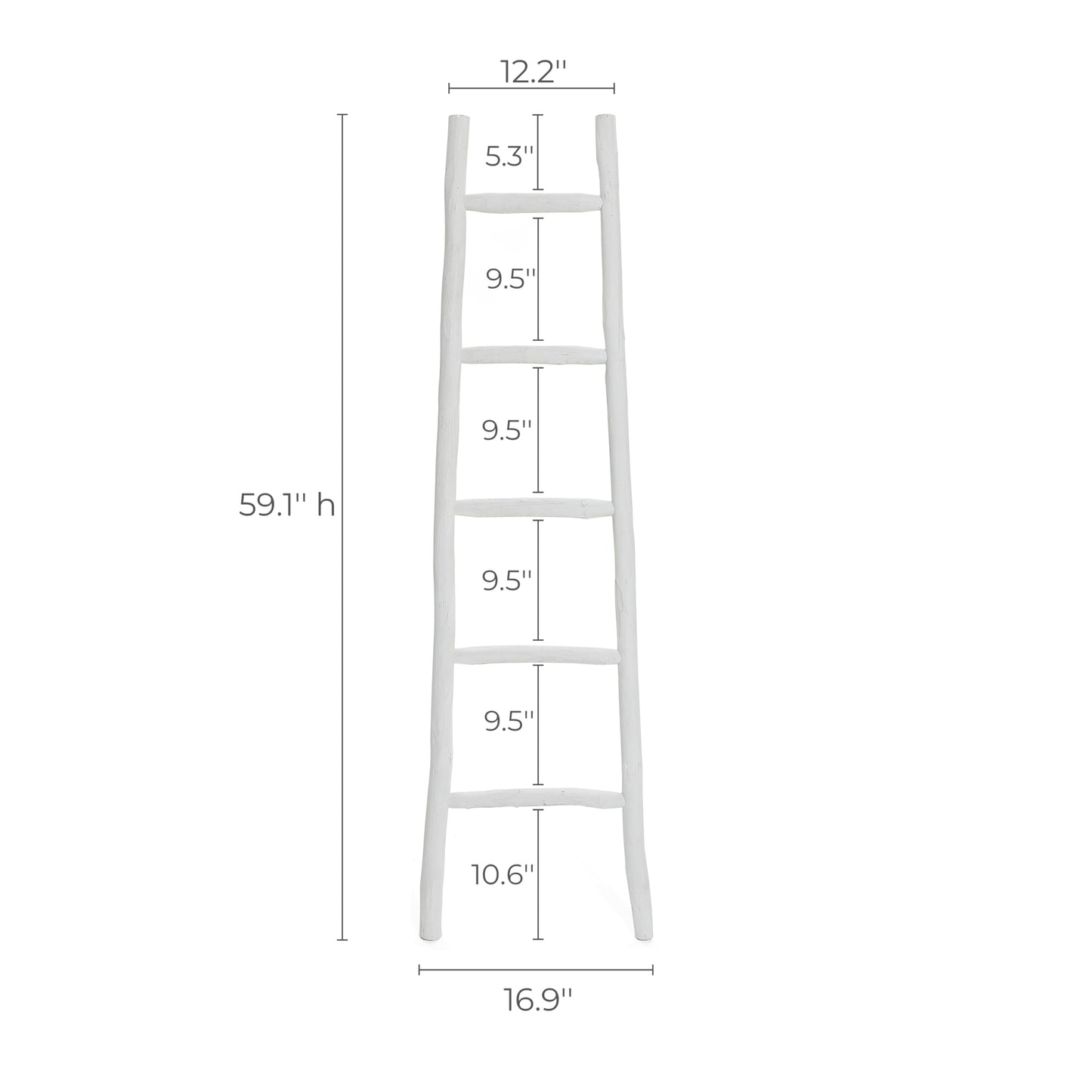 LuxenHome Rustic Blanket Ladder, 59'' White Solid Wood 5-Rung Blanket Ladder, Boho Furniture for Living Room, Bathroom Towel Rack Home Decor Accessories, Towel Stand