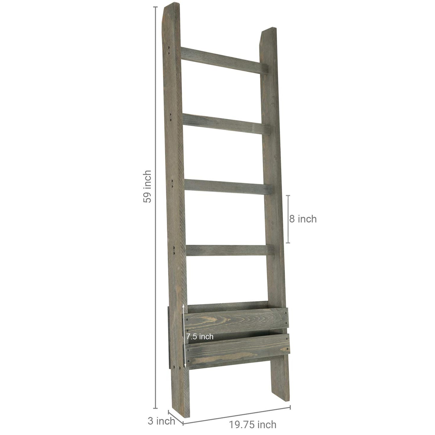 MyGift Blanket Ladder with Storage Shelf, Wooden Blanket Holder Rack, Decorative Ladder Shelf, Drying and Display Rack for Bathroom, Living Room, Gray