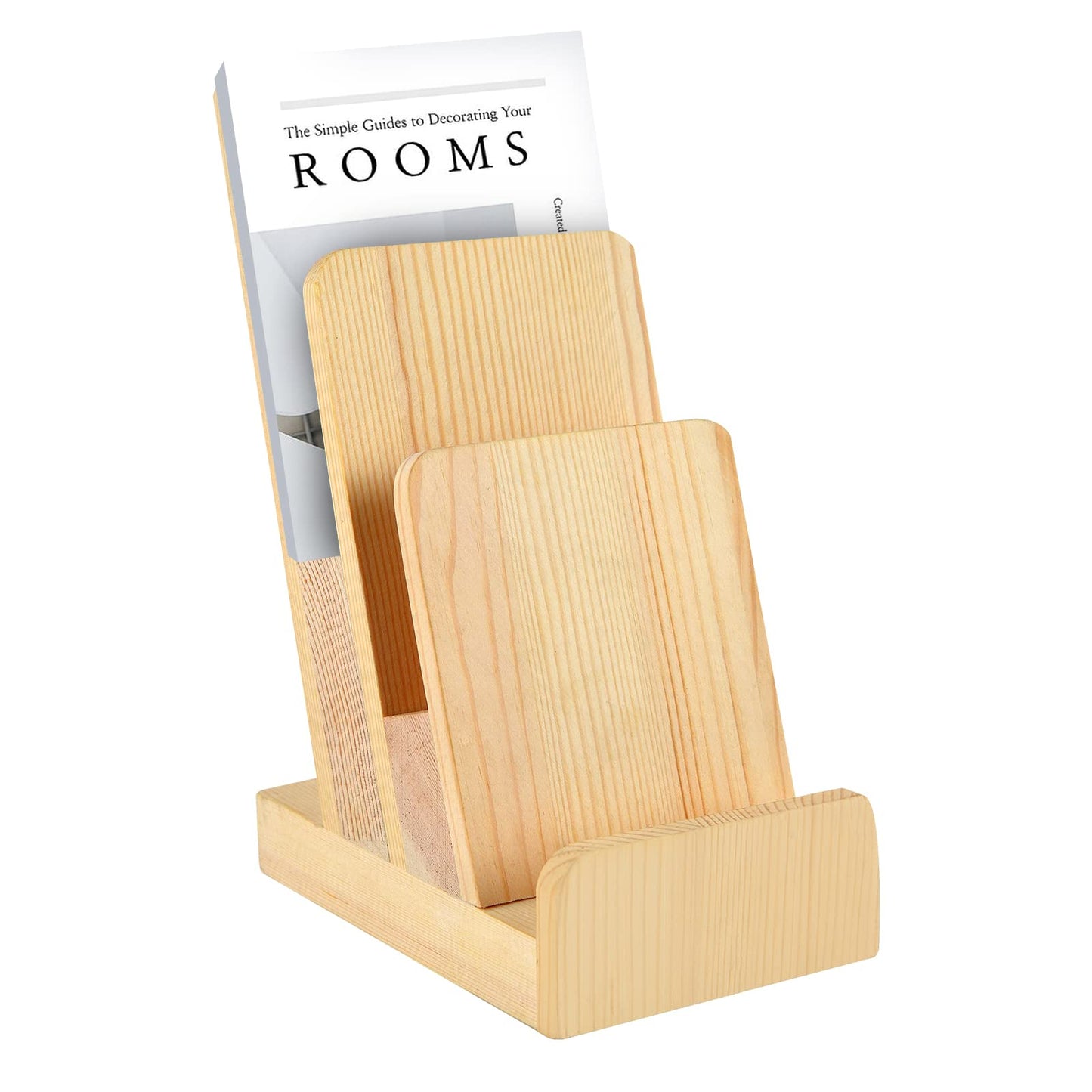 DOSTATNI 3-Tier Pine Wood Literature Holder pamphlet display stand Trifold Brochure Organizer Flyer Holder Postcard Display and Countertop Wooden Display Stand for Magazine Pamphlet Booklets Menu
