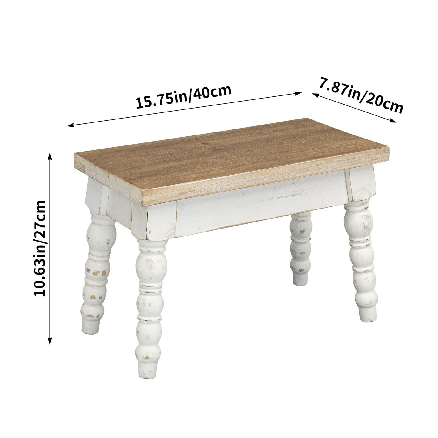 JUMBO DECOR Farmhouse Wooden Step Stool, Solid Wood Step Stool for Kids Adults, Plant Stand Indoor Decor, Portable and Sturdy Versatile Foot Stools for Bathroom, Bedroom, Office, Kitchen (Rectangle)