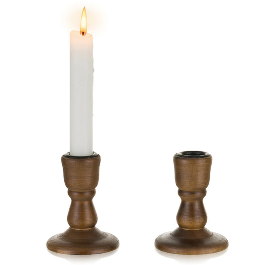 Inweder Wooden Taper Candle Holders: Wood Candlestick Holders Rustic Brown Farmhouse Fall Decor for Living Room Dinning Table Centerpiece Christmas Set of 2