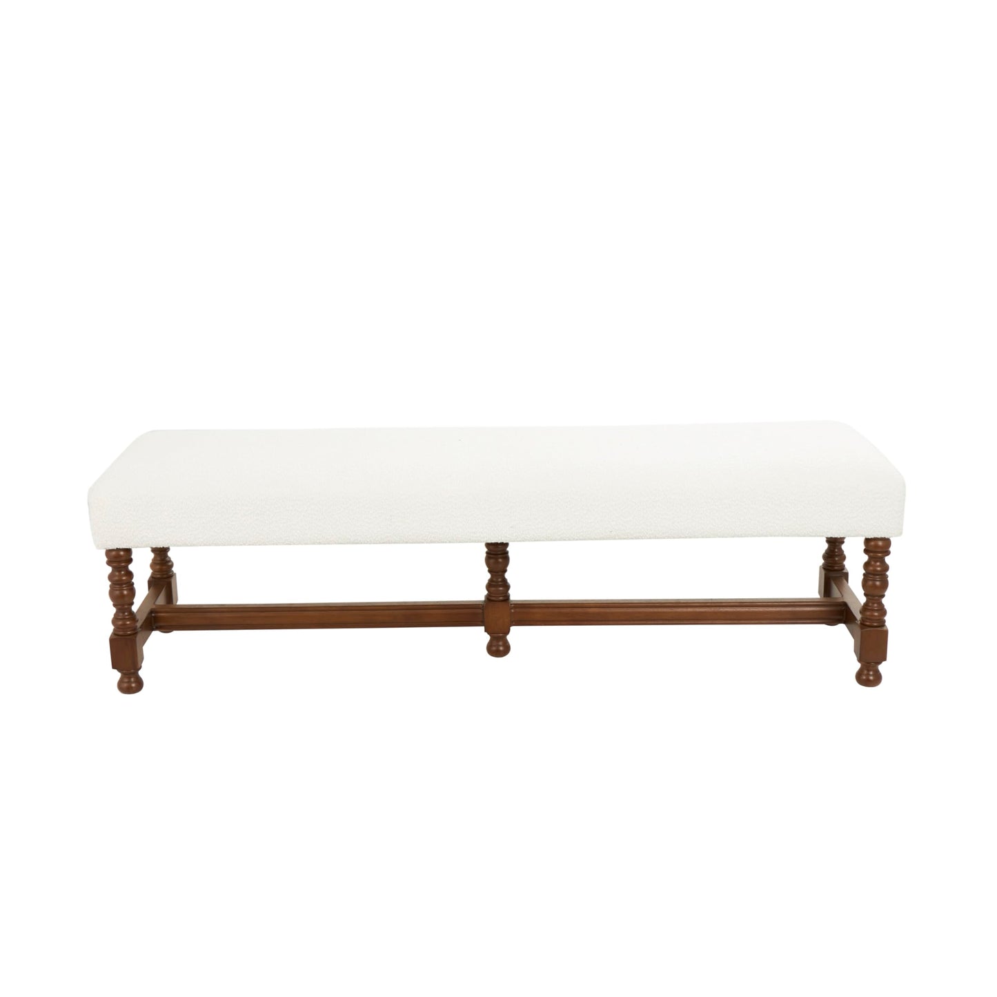 Deco 79 Fabric Home Bench Entryway Bench with Brown Traditional Wood Turned Legs, Bedroom Bench 59" x 16" x 17", Cream