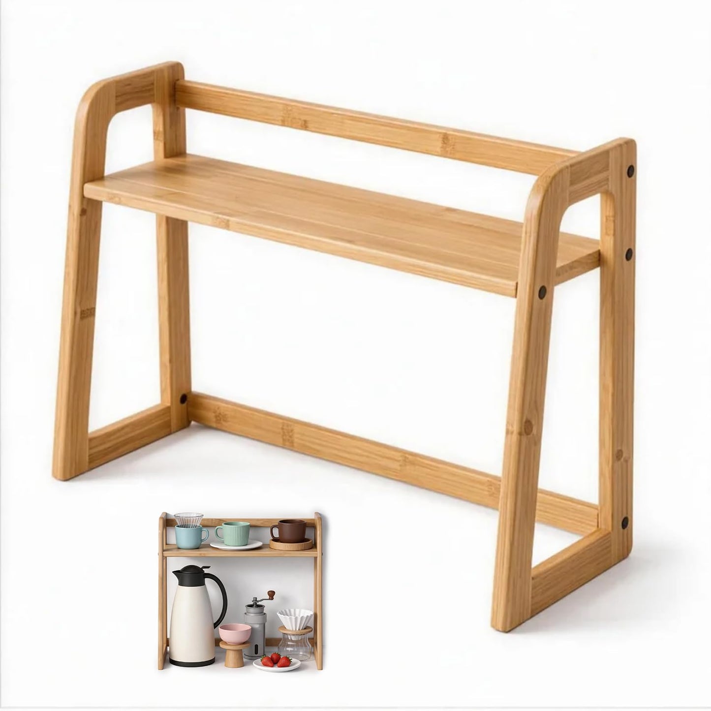 Ciuwuuhe 2-Tier Bamboo Matcha Station, Coffee Station Organizer, Open Counter Storage Shelf for Syrup Bottles and Coffee Essentials