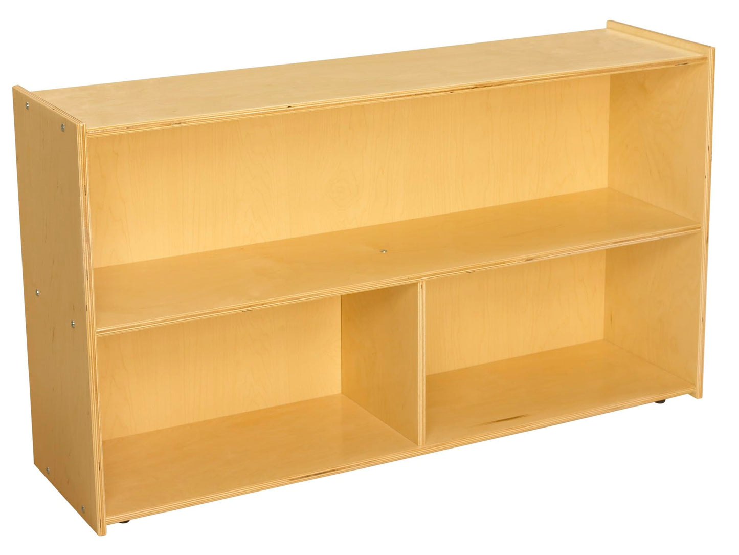 Childcraft ABC Furnishings 2-Shelf 3-Compartment Storage Unit for Classrooms and Homes, Wooden Bookshelf and Organizer, 48 x 13 x 27-3/8 Inches