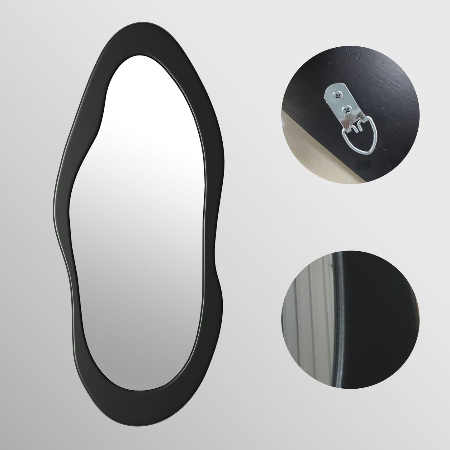 osemy 55"x 24" Irregular Wavy Full Length Mirror Black Wooden Framed Full Body Mirror Irregular Wall Mirrors Hanging for Bedroom Living Room Cloakroom