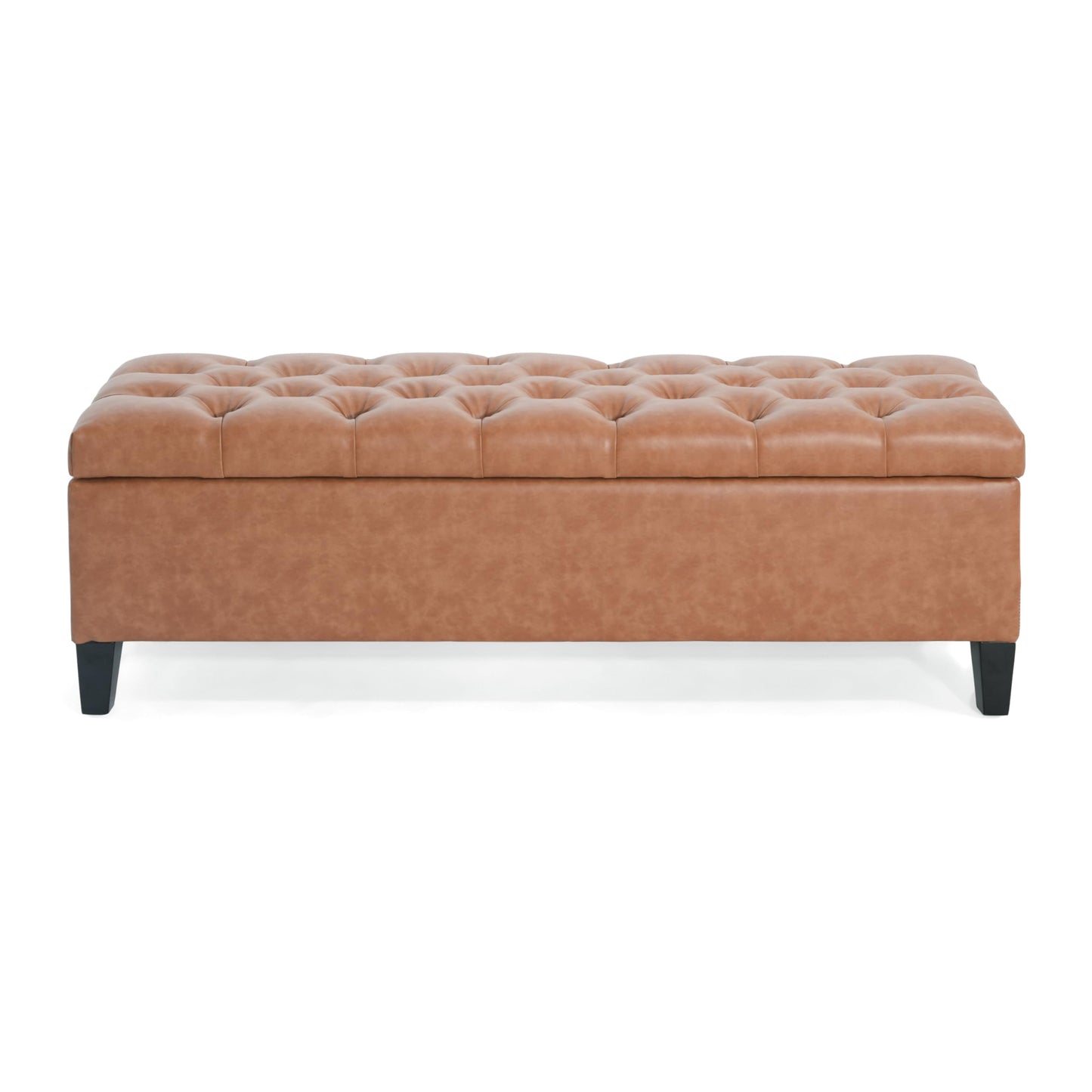 Christopher Knight Home Ottilie PU Leather Storage Ottoman Bench, Wooden Rectangular Ottoman with Storage, Bedroom End of Bed Foot Stool, Entryway Ottoman Footrest, Living Room Extra Seat, Brown