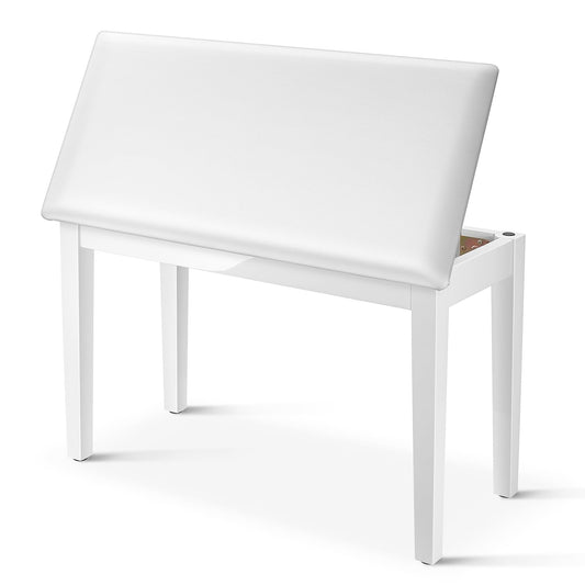 Donner Duet Piano Bench with Storage, Solid Wooden Keyboard Bench Piano Bookcase Stool Chair Seat with High-Density Sponges Padded Cushion, White