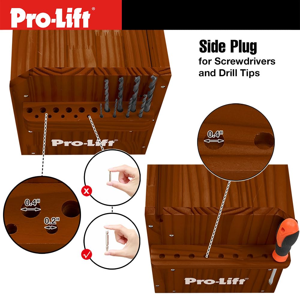 Pro Lift Cordless Drill Organizer – wall mount power tool storage rack, 5 hanging slots, wooden M-003W2