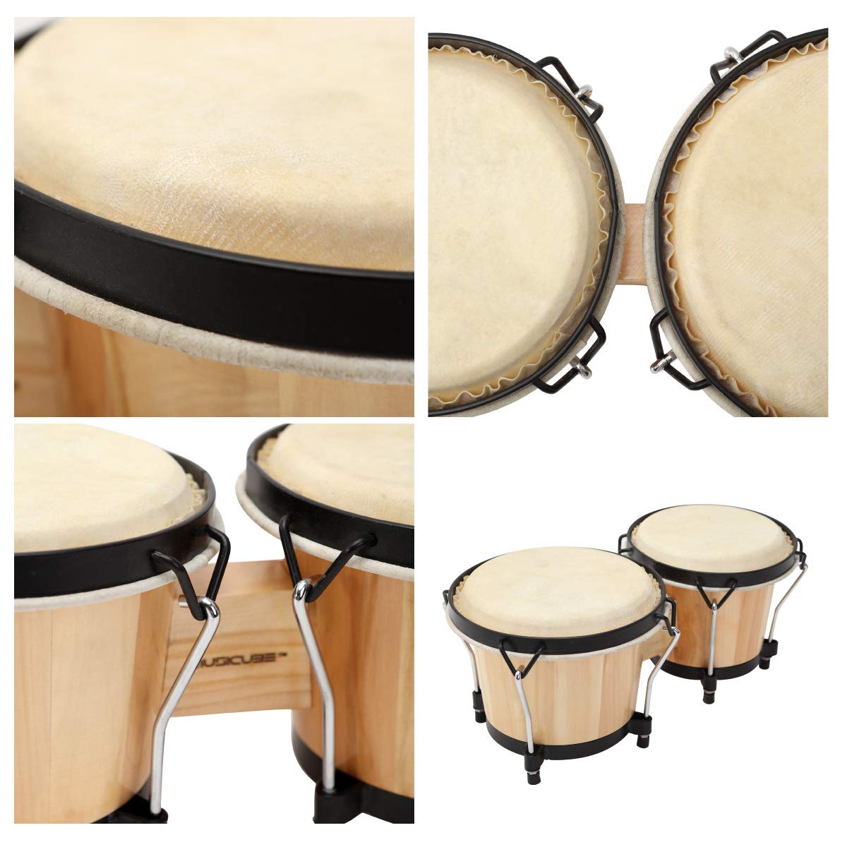 MUSICUBE Bongo Drum Set, 6” and 7” Percussion Instrument, Wooden and Metal Drum for Adult Kids Beginners Professionals with Tuning Wrench