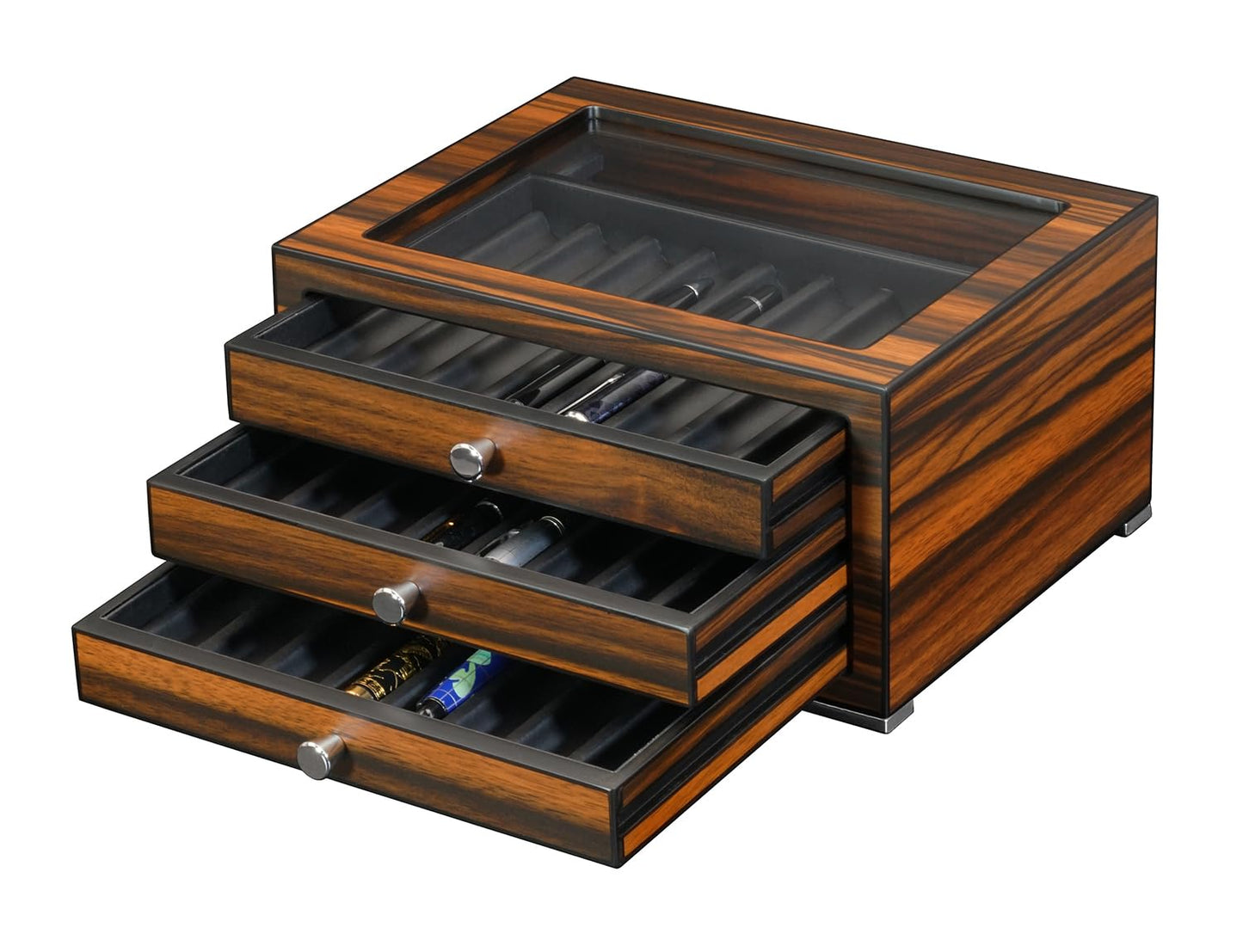 Decorebay Avid Pen Collector Case Wooden Fountain Pen Box and Organizer with Glass Window (Brown - 24 Pen)