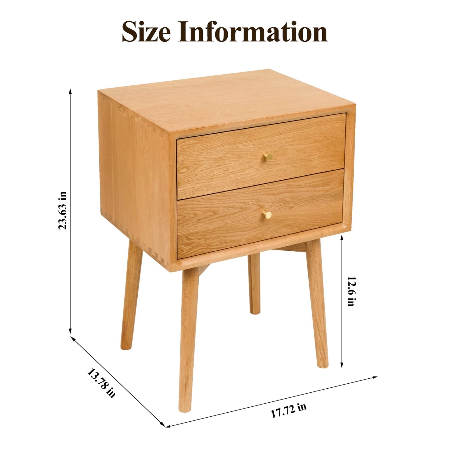 Cttasty Night Stand, Midcentury Modern Solid Wood Nightstand with Drawer, Durable Sturdy Tall Bedside Tables with High Stool Leg, 17.72 W x 13.78 D x 23.63 H Inches (Natural)