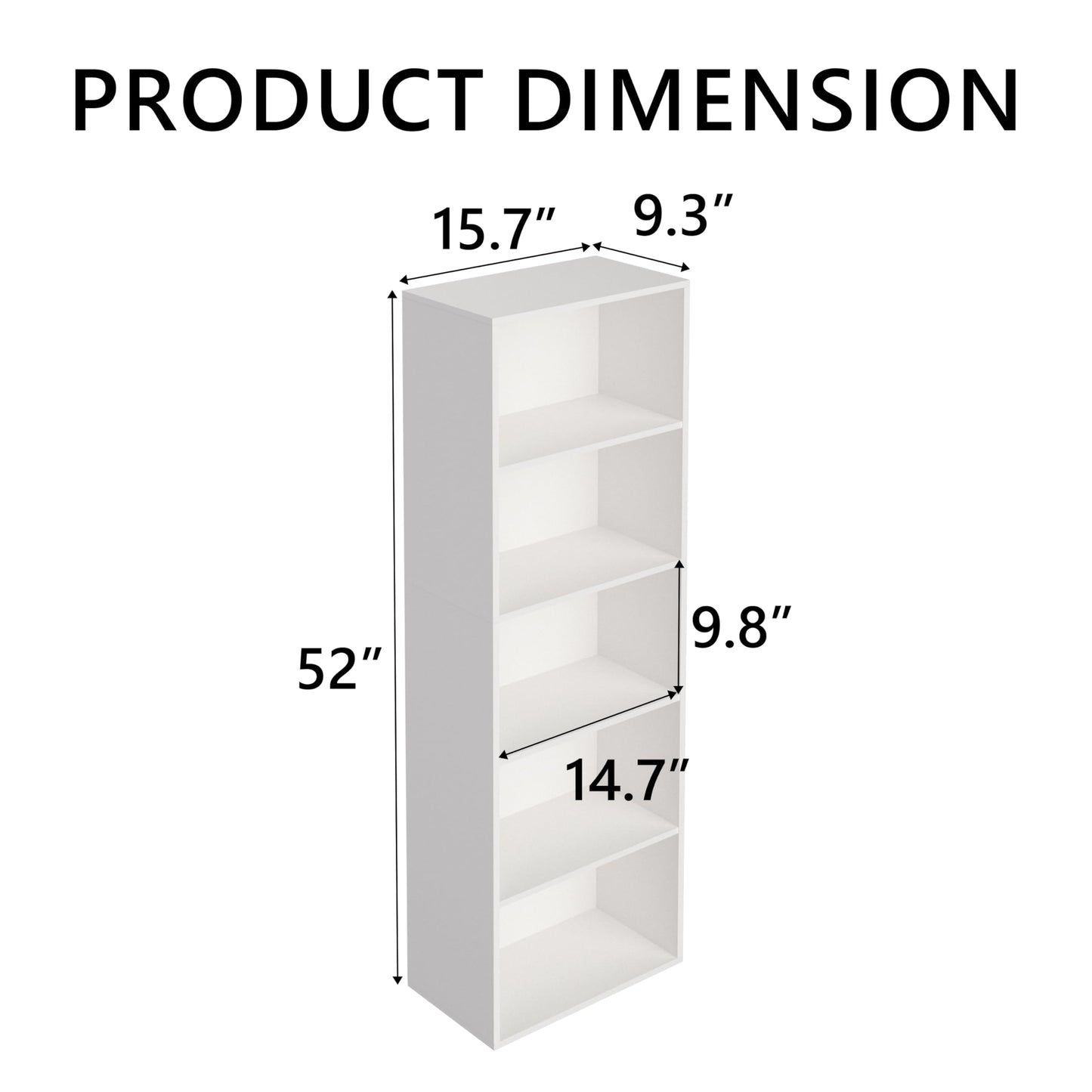 Wooden 5 Cube Storage Organizer, White 5 Tier Bookcase Bookshelf Freestanding Storage Display Organizer, Versatile Cubes Open Shelf and Cubby Unit for Living Room, Home Office, Dinning Room 15.7inch