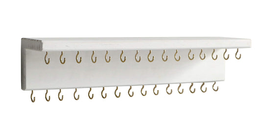 SANY DAYO HOME Jewelry Organizer with 30 Hooks and Cosmetics Shelf, 15 x 3 x 4 inches Wall Mounted Rustic Pine Wood Holder for Necklaces and Bracelets, Suitable for Kids and Adults (Retro White)