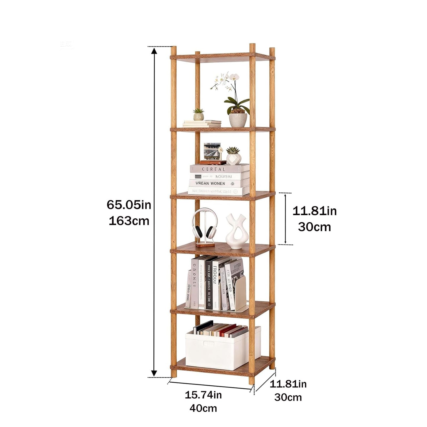 YGYQZ Bookshelf, 6-Tier High Vertical Book Shelf with Large Capacity, DIY Stackable Wooden and Metal Bookshelf Organizer, Suitable for Living Rooms, Offices, Bedrooms, and Studies