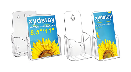 xydstay Acrylic Brochure Holder 4x9 Inches and 8.5x11 Inches combination set (2 Packs of Each Size),Pamphlet Holder Flyer Holder,Display Stand,Table Signs Plastic Paper Holder for Office, Home, Store