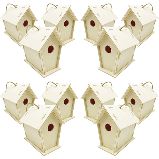 FBIRDY 12pcs DIY Wood Birdhouses Unfinished Wooden Bird House for Crafts and Arts Paint Unpainted Bird House to Build (12pcs)