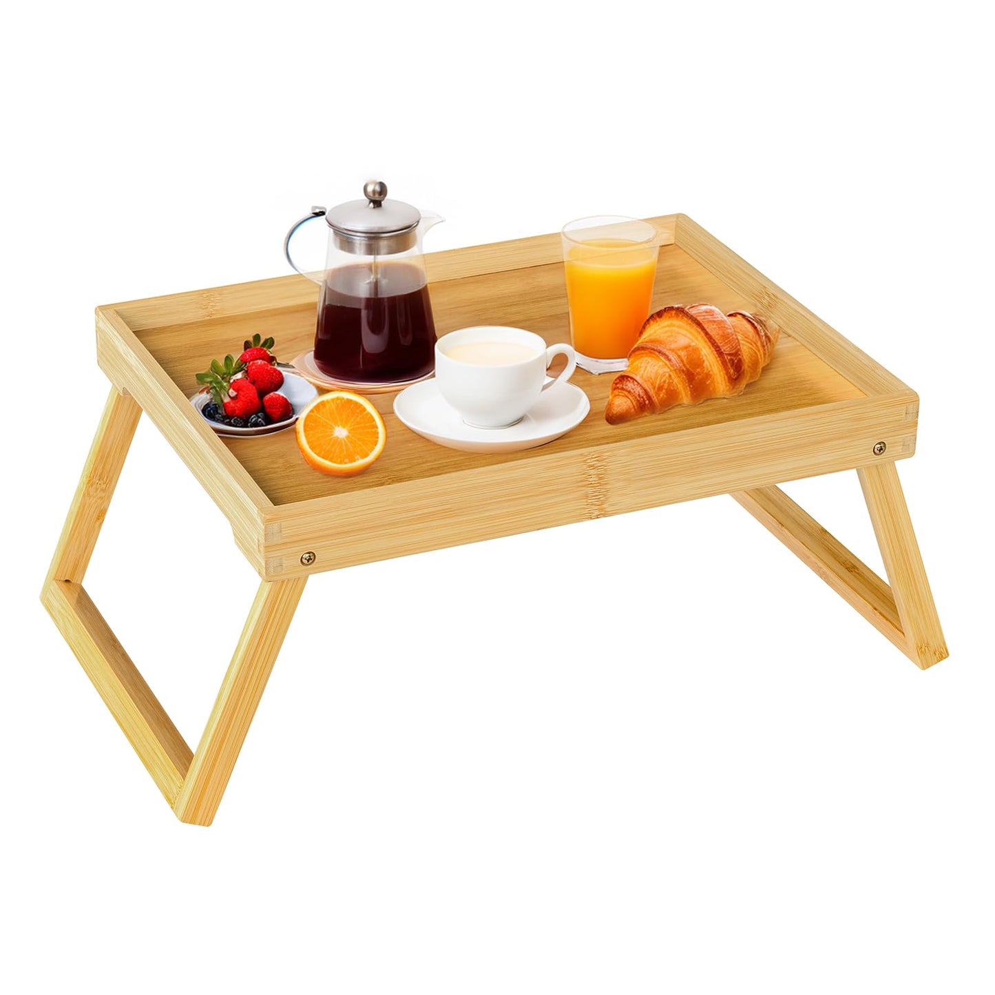 Bamboo Bed Tray Table with Folding Leg, Breakfast in Bed Tray for Eating,TV Table, Laptop Computer,Snack,Sofa or Working, Laptop Desk (1, Beige)