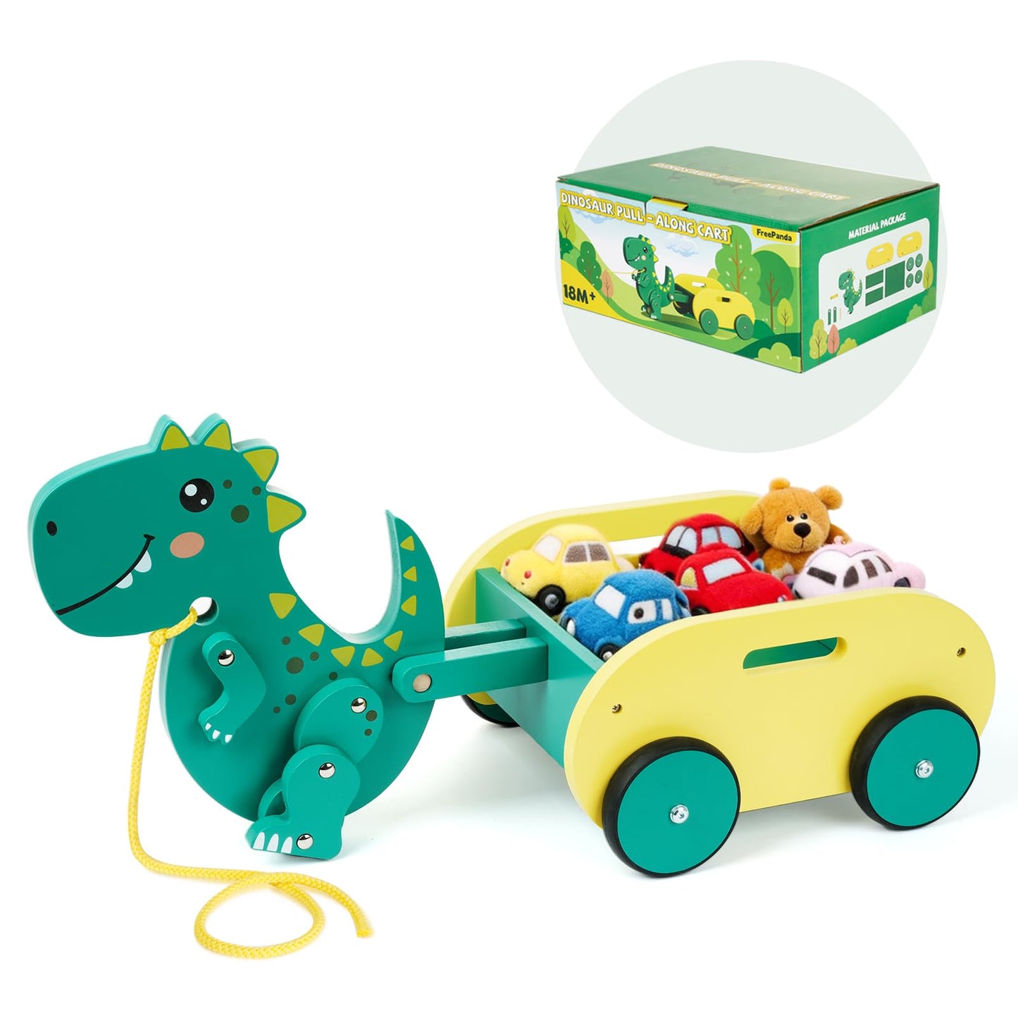 Wooden Walking Pull Along Wagon for Kids Dinosaur Toys Car Rolling Cart for Toddlers Montessori Toys Gift for 1 2 3 4 Years Old Boys Girls