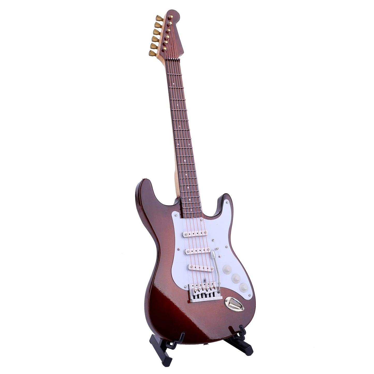 Dselvgvu Wooden Miniature Electric Guitar with Stand and Case Mini Musical Instrument Electric Guitar Replica Collectible Figurines Model Home Decoration Display Ornament (Brown, 9.45"x3.03"x0.63")