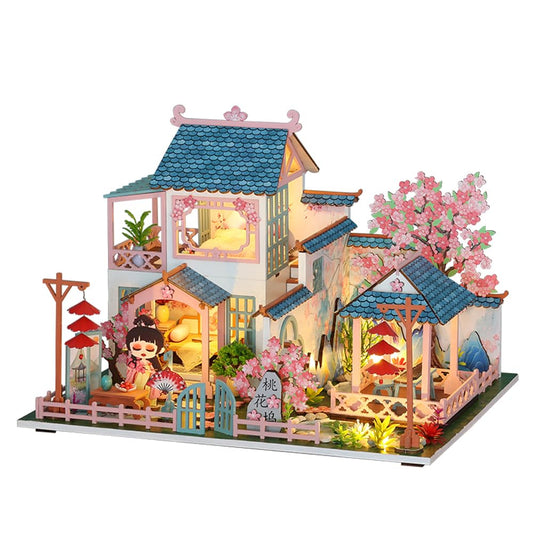 Yuzhen DIY Miniature Dollhouse with Furniture and LED Lights, Ancient Style Wooden Mini-House Includes Dustcover and Music Movement, Exquisite Home Decor