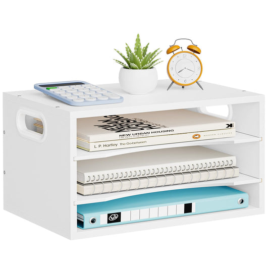 Marbrasse 3-Tier Wood Desk Organizer, Paper Letter Tray Organizer for Desk, Wooden Desktop File Organizer with Handle and Paper Sorter Mail Holder for Office School & Home Supplies Organization-White