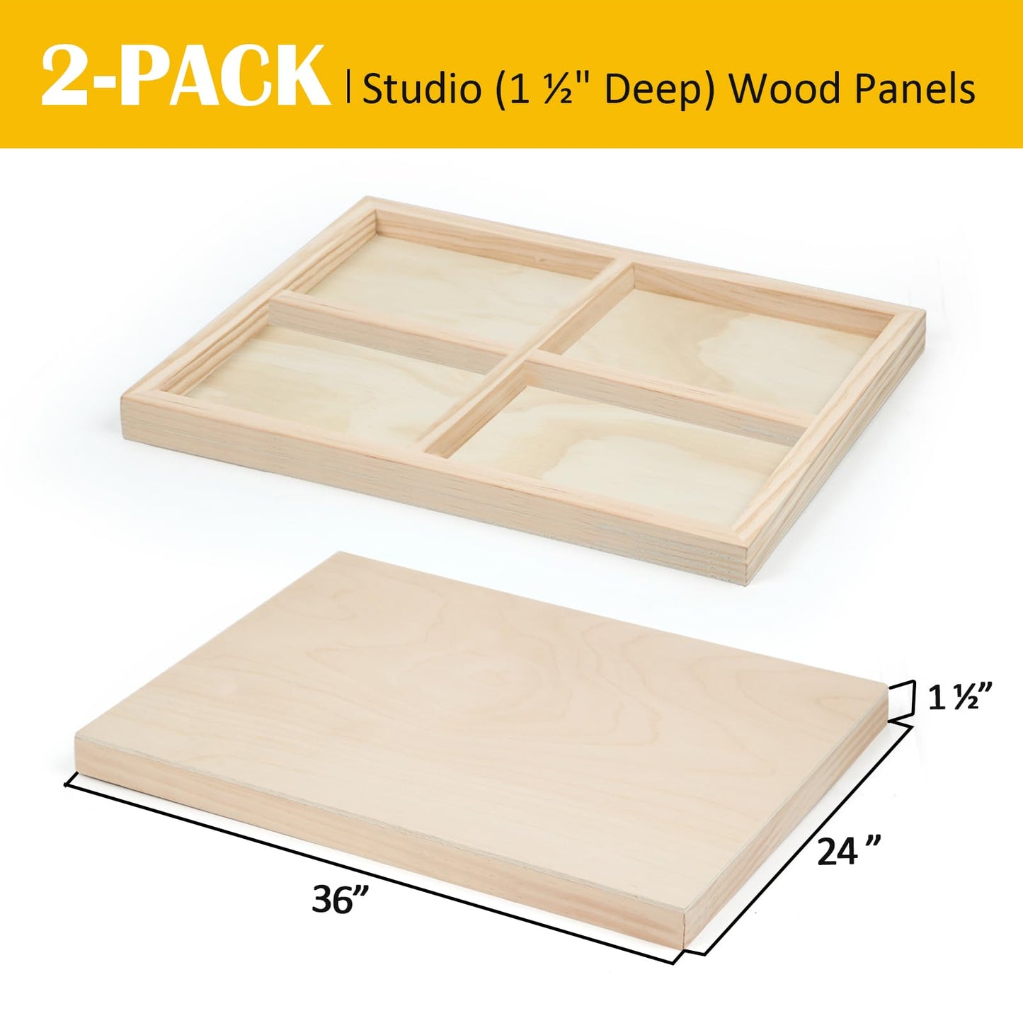 Falling in Art 2 Pack Unfinished Wooden Canvas Panels, 24x36 Gallery Birch Wood Panels Kit, 1 1/2" Deep Art Cradle Boards for Acrylic Painting, Pouring and Burning
