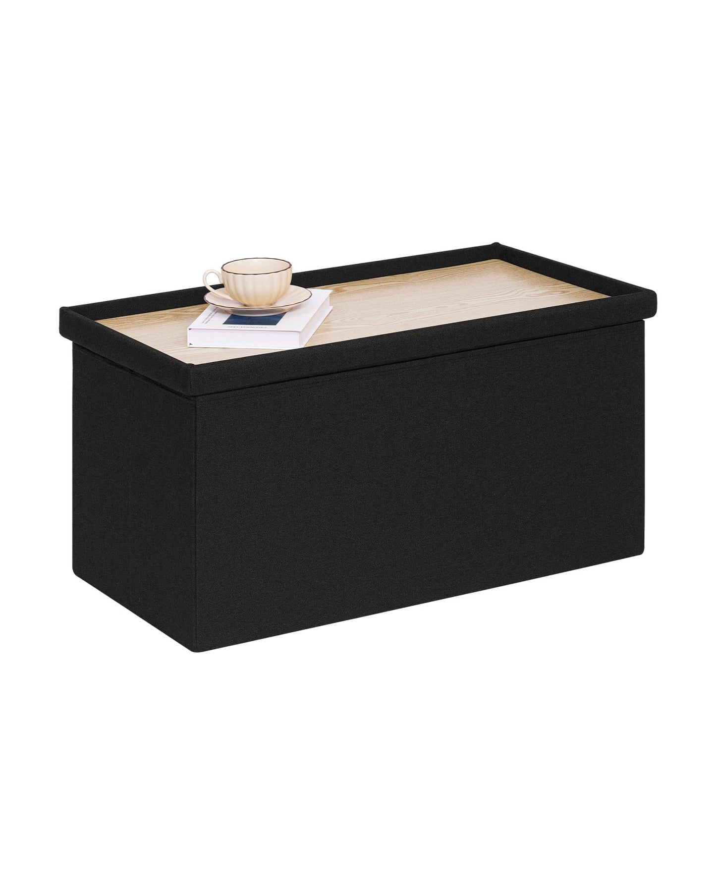 PINPLUS Folding Storage Bench, 30 inches Ottoman Coffee Table Cube Chair Foot Rest Stool Storage Chest for Living Room Bedroom, Holds up to 550 lb (Black)