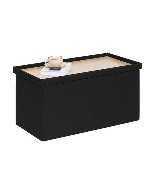 PINPLUS Folding Storage Bench, 30 inches Ottoman Coffee Table Cube Chair Foot Rest Stool Storage Chest for Living Room Bedroom, Holds up to 550 lb (Black)