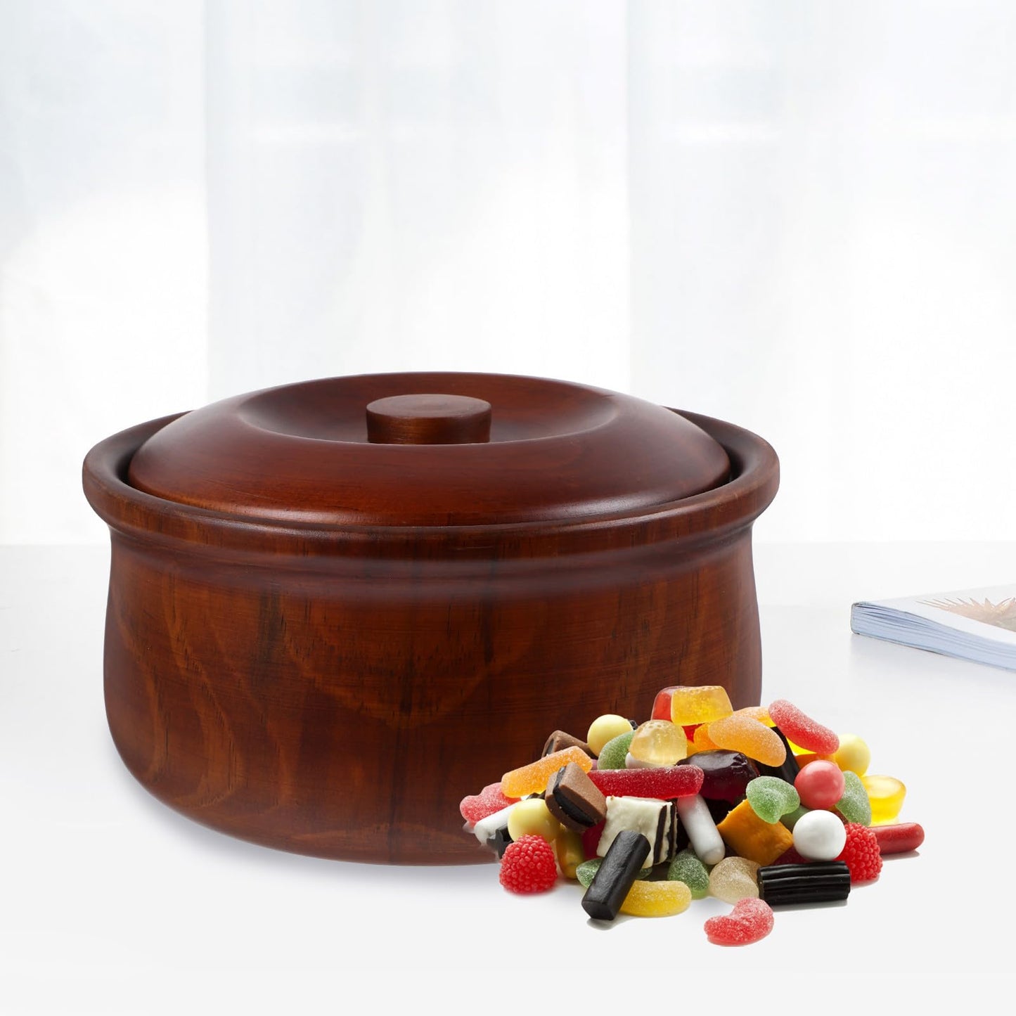 BESPORTBLE Wooden Snacks Bowl with Lid 6.29In Lightweight Fruit Plate Snack Box for Kitchen Counter Home Storage Easy to Clean
