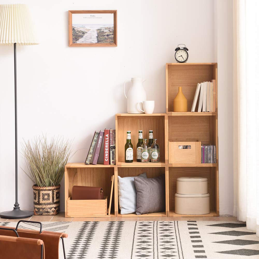 KIRIGEN Stackable Wood Storage Cube /Basket/ Bins Organizer for Home Books Clothes Modular Open Cubby Storage System - Office Cubical Bookcase Closet Shelves C26-DBR