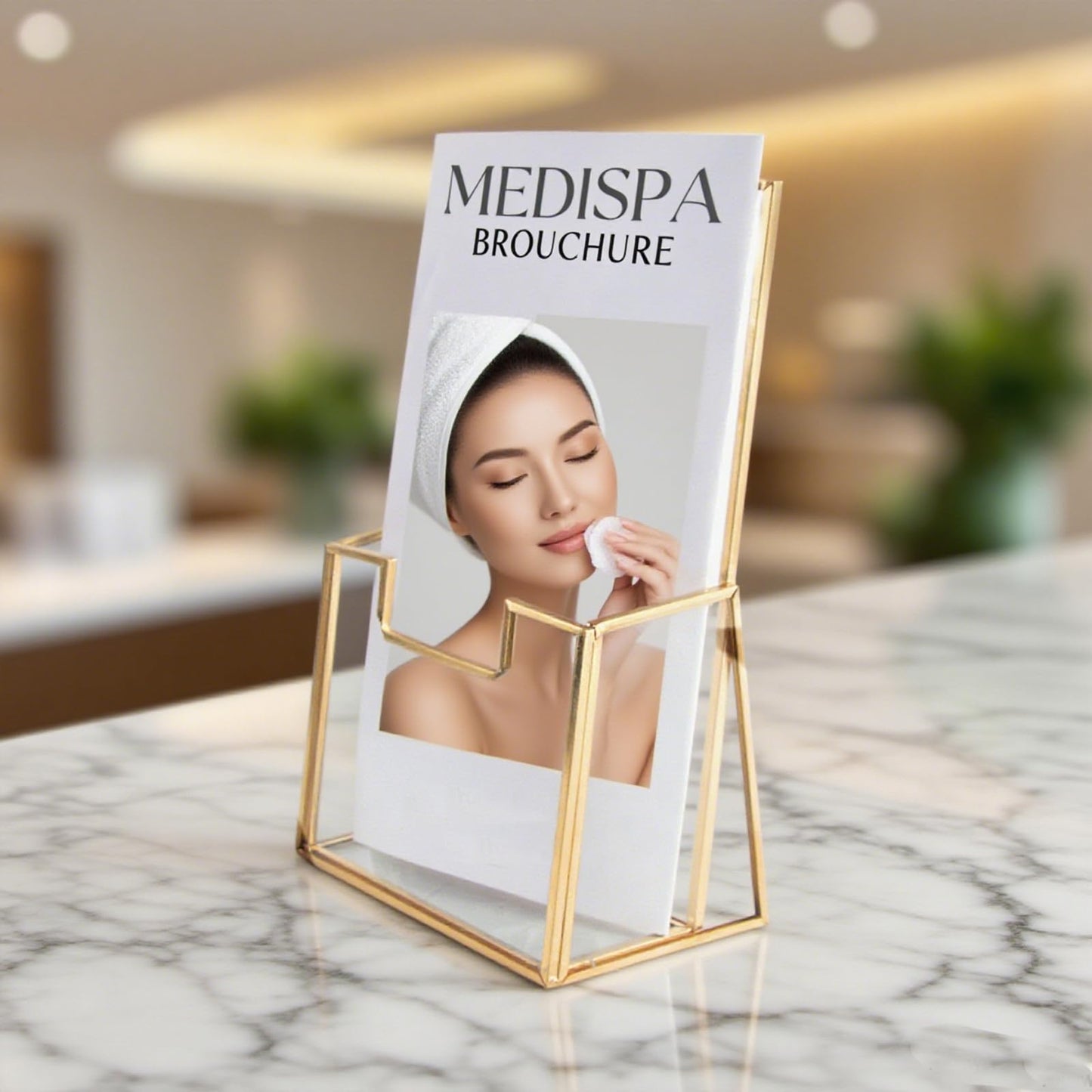 Feyarl 2 Pack Gold Glass Trifold Brochure Holder 4 Inch Flyer Pamphlet Display Stand for Office Reception Desk Countertop Literature Rack