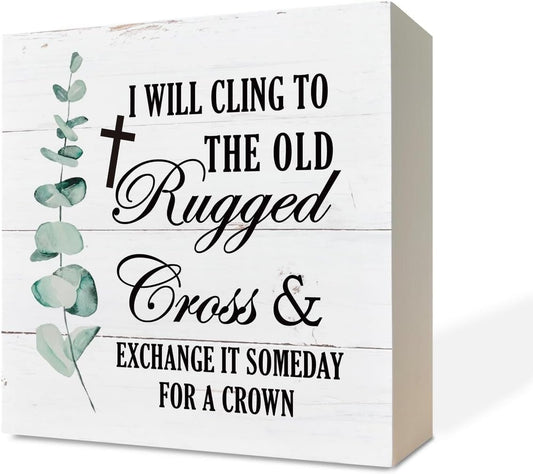 Cosrkee Christian Sign, Wooden Box Sign Desk Decor Positive Scripture Sign Shelf Sitter Sign Inspirational Wooden Table Art Decor Farmhouse Style Decor For Home Office Religious Gift 7x7 Inch