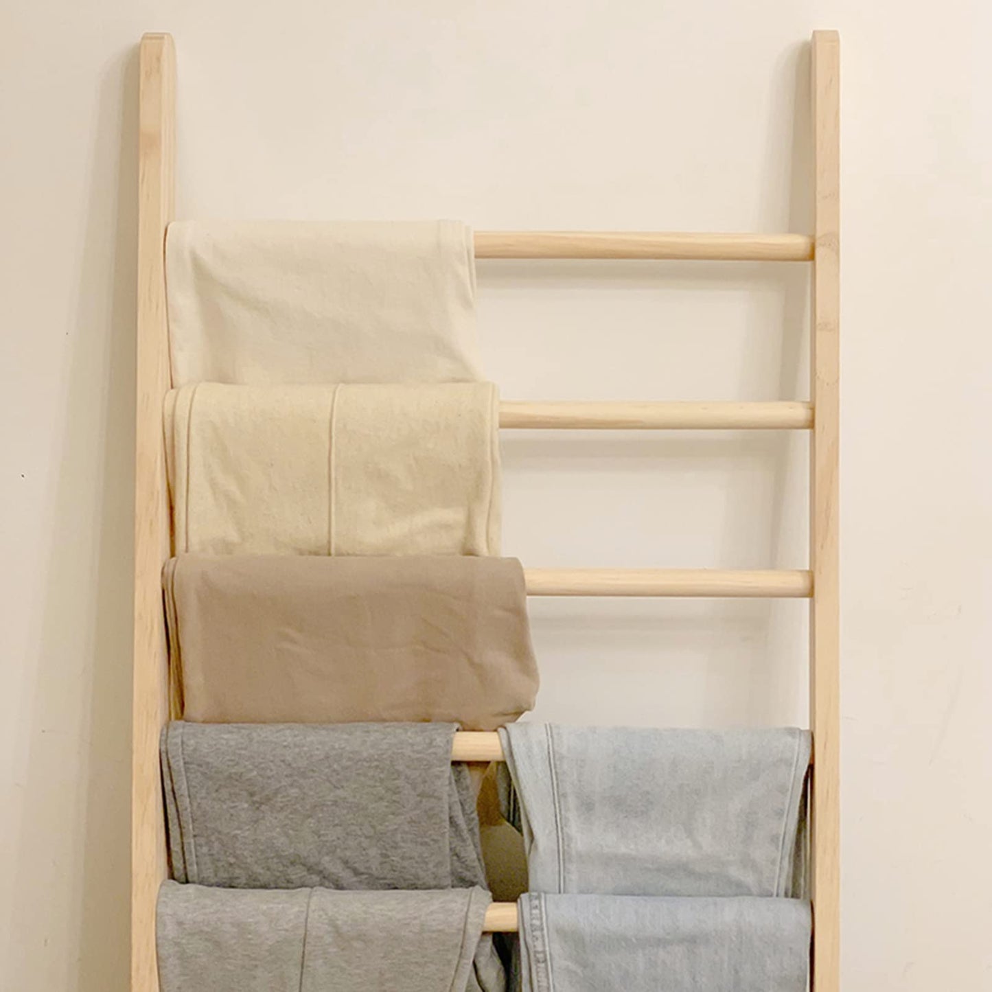 Bedroom Wall Leaning Pants Towel Ladder Rack Holder,Floor Standing Wooden Narrow Storage Organizer Stand for Jeans Clothes Blanket,Space Saving(11 Tier)