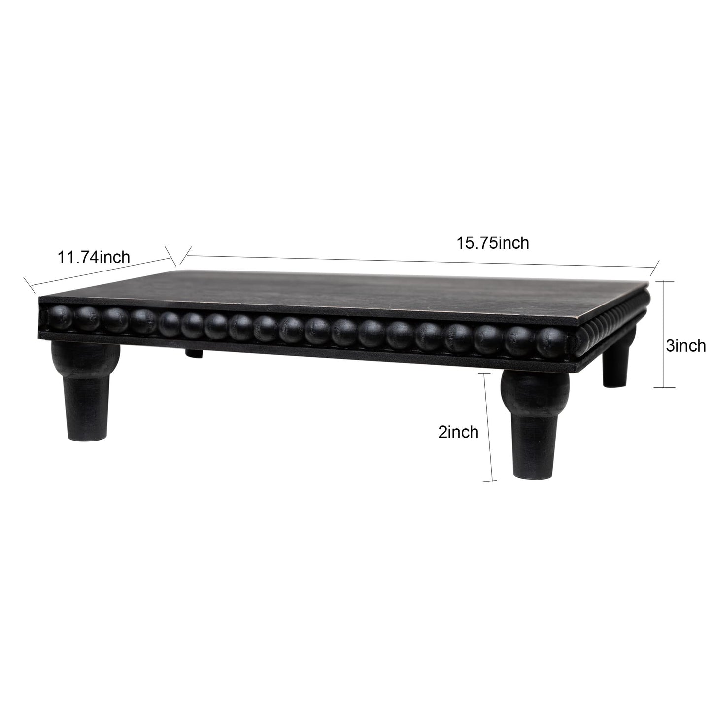 GENMOUS Farmhouse Black & White Distressed Wood Display Stand, 3-Tier Beaded Pedestal Tray for Bathroom, Kitchen, or Living Room Decor
