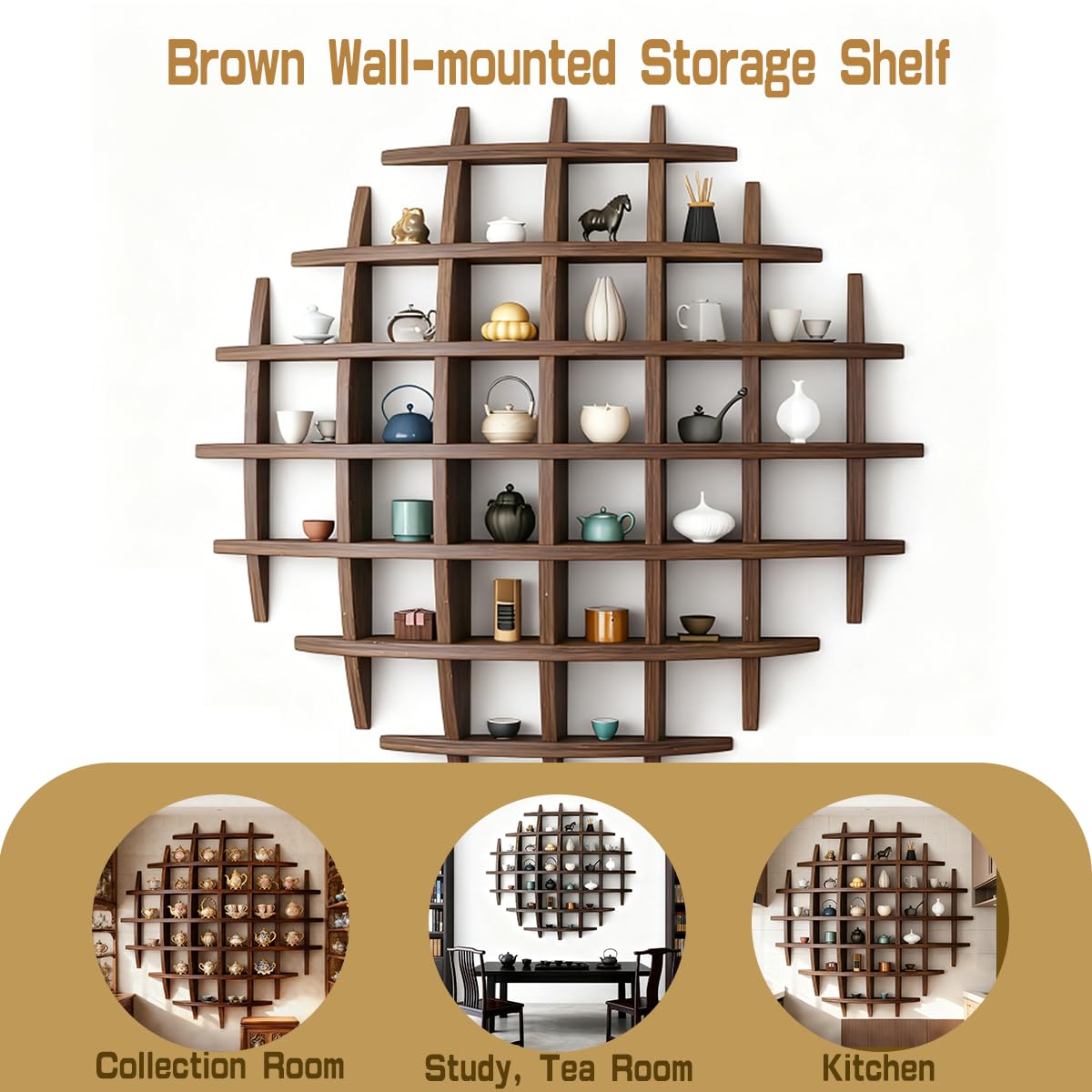Zansens Sphere Solid Wooden Tea Cup Holder,Oversized Hanging Coffee Mug Display Rack Multi Slot Wall Decor Display Cabinet Mug Shelf for Wall for Kitchen Office Living Room(47.2×47.2'' Dark Brown)