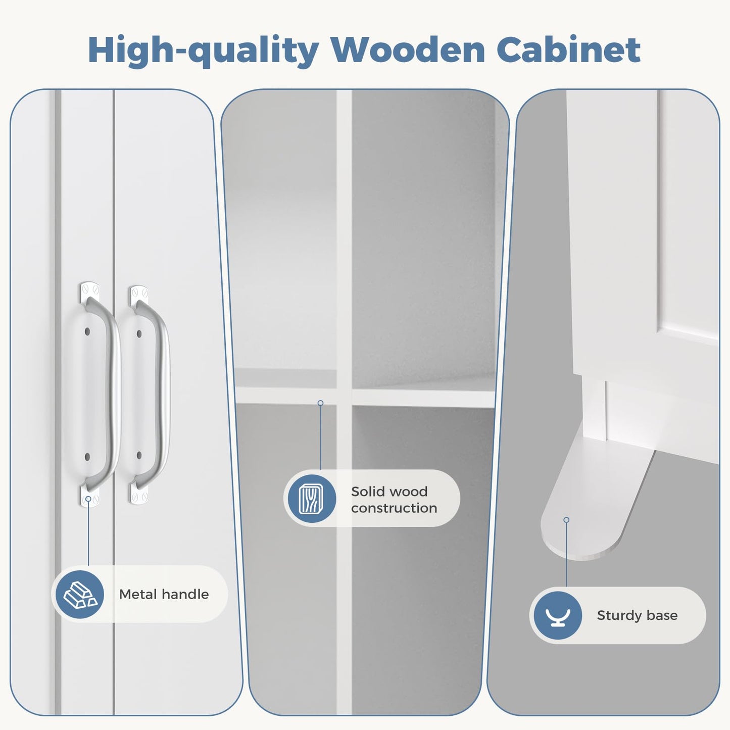 DUMOS Tall Storage Cabinet with Doors & Shelves, Large Capacity Organizer, Wooden Bedroom Storage Unit Suitable for Dining Room, Office and Study Rooms, White