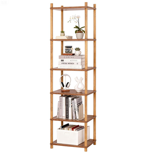 YGYQZ Bookshelf, 6-Tier High Vertical Book Shelf with Large Capacity, DIY Stackable Wooden and Metal Bookshelf Organizer, Suitable for Living Rooms, Offices, Bedrooms, and Studies
