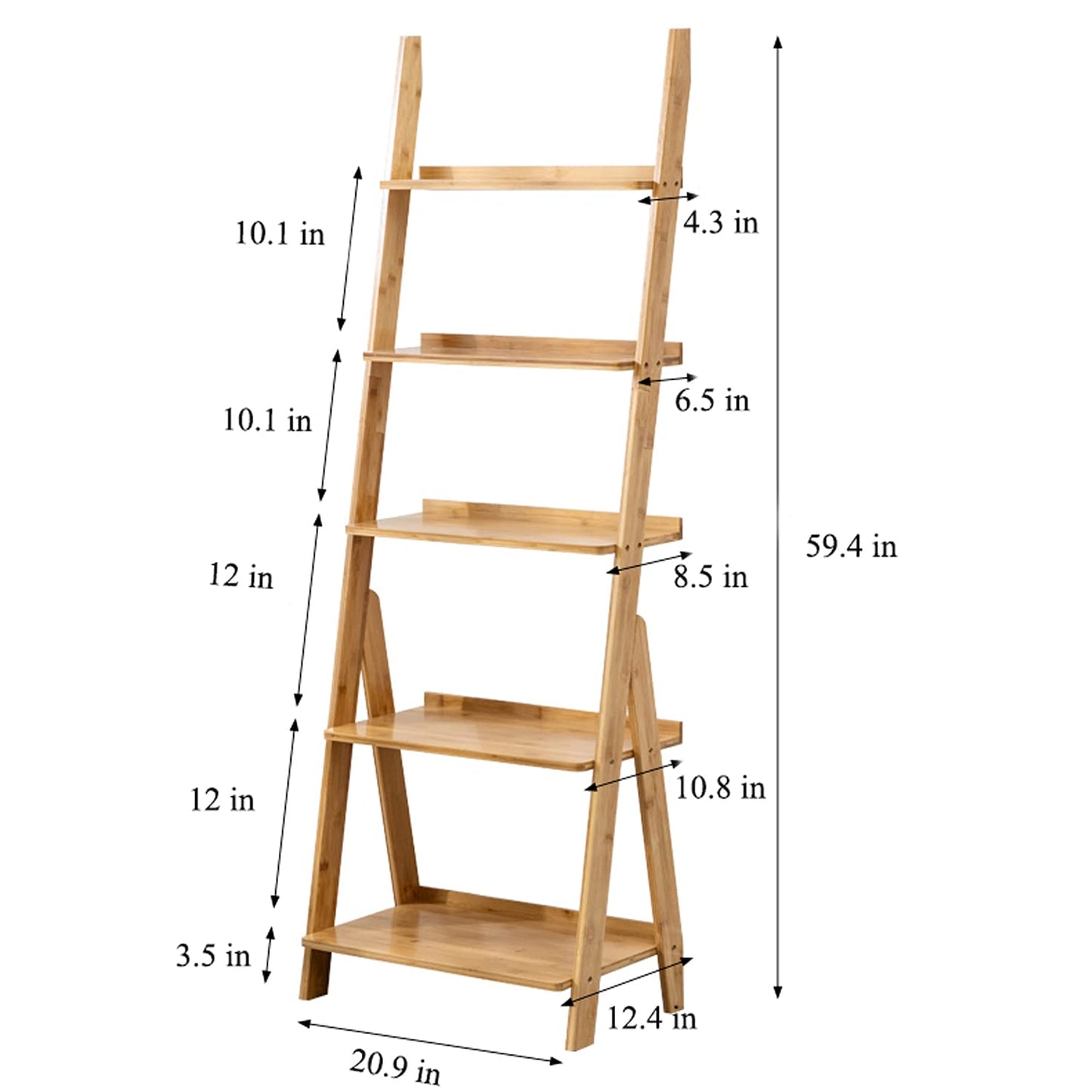 SOBIBO Ladder Shelf Bookshelf, 5-Tier Leaning Shelf, Free Standing Organizer Storage Shelves, Storage Rack Shelf for Office, Living Room, Bedroom, Natural