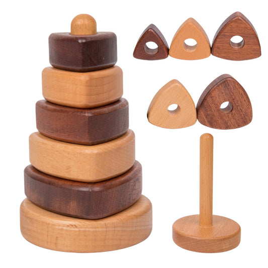Adena Montessori Ring Natural Wood-Colored Wooden Stacking Toy,Montessori Geometric Stacker Wooden Educational Toy,Baby and Toddler Ages 12+ Months Shape Sorter and Stacking Tower for Babies(Triangle)