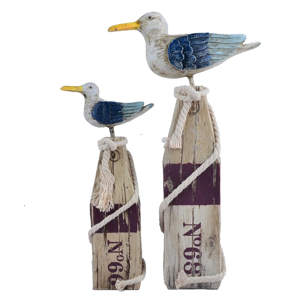 YOUUGIOR Seagull Statue Figurine Nautical Decoration Coastal Ocean Wooden Standing Bird Statue(Red/2PCS)