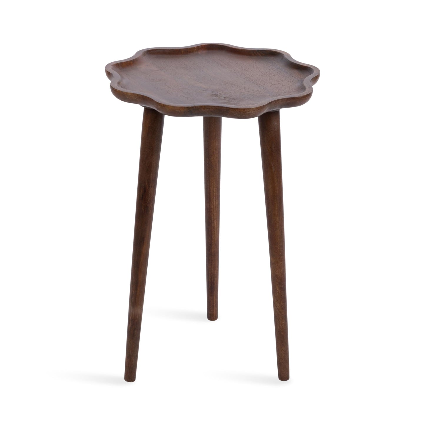Kate and Laurel Alezar Modern Wooden Round Side Table, 15 x 15 x 22, Walnut Brown, Mid-Century Solid Wood End Table with Wavy Edge for Bedroom Nightstand or Living Room Accent Table