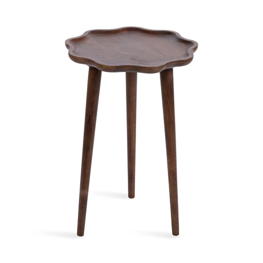 Kate and Laurel Alezar Modern Wooden Round Side Table, 15 x 15 x 22, Walnut Brown, Mid-Century Solid Wood End Table with Wavy Edge for Bedroom Nightstand or Living Room Accent Table