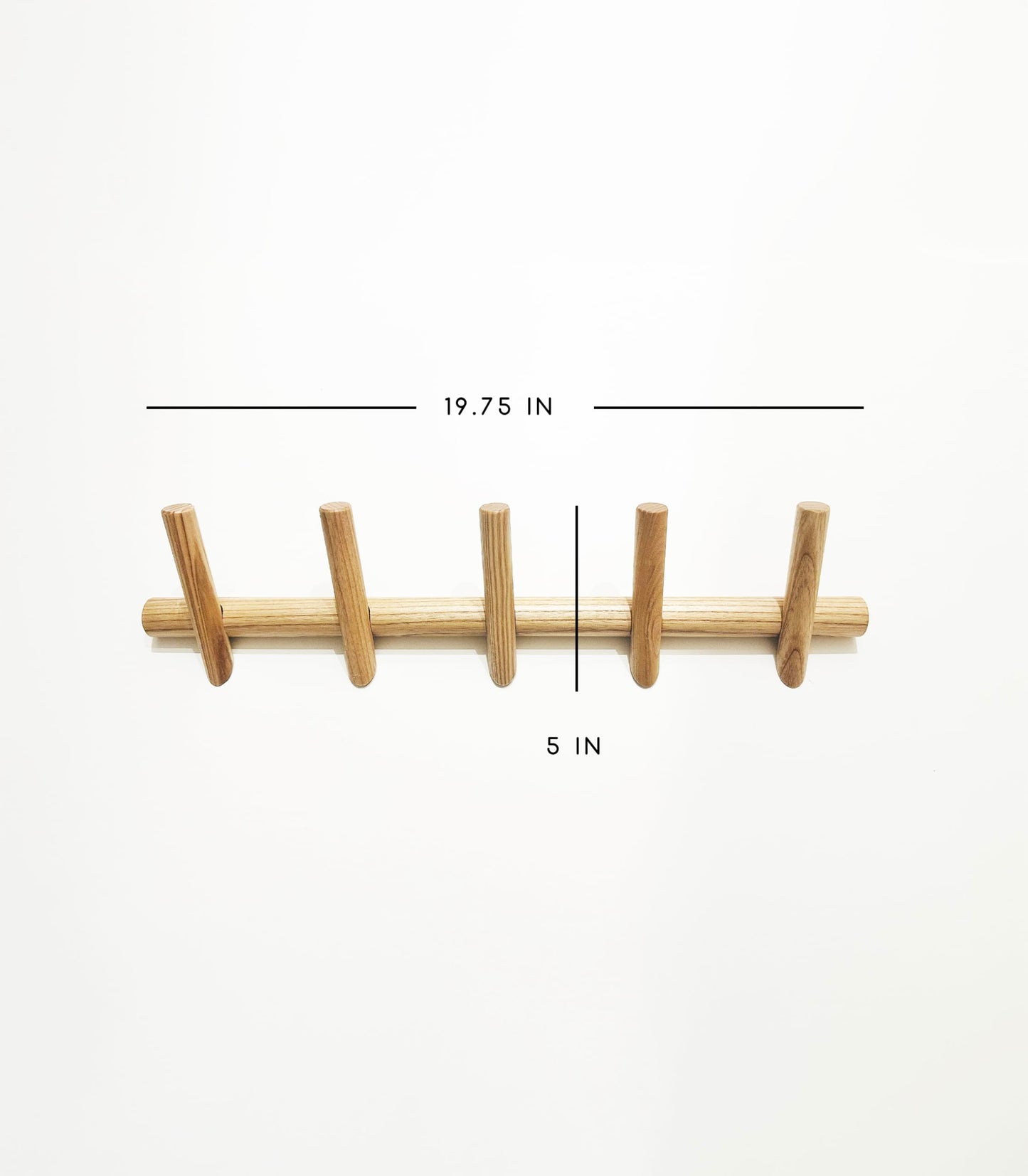 Flynt Ave. Modern 5-Hook Wooden Coat Rack, Decorative Coat Rack wall Mount for Bags, Hats, Purse, Heavy Duty, Sturdy (Ash White)
