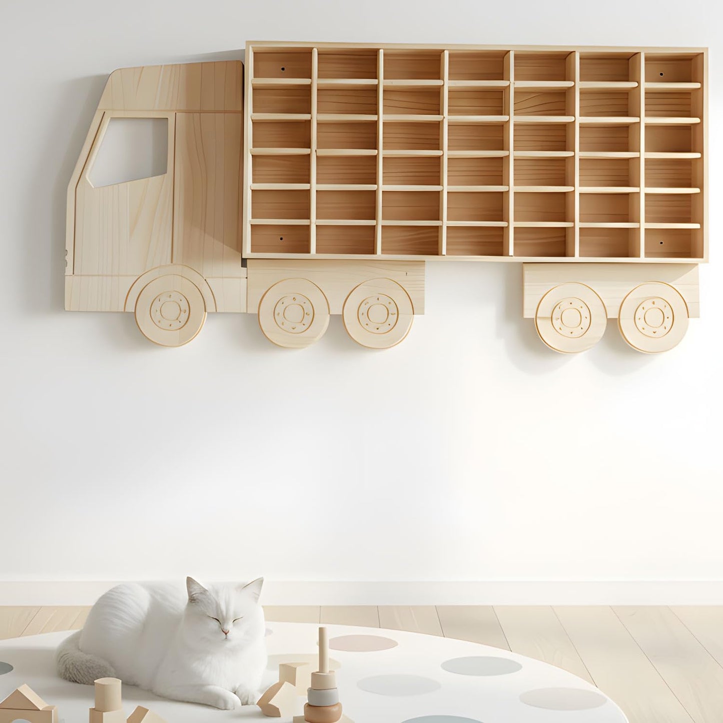 Pikidap Wood Car Display Shelf, Toy Car Storage Organizer for 1/64 Scale Diecast Cars, Holds 42 Models, Freestanding & Wall-Mounted Rack, Model Car Display Case