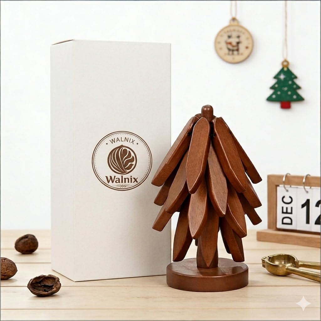 Wooden Trivet Tree 4 in 1 Walnut Wood Pot Holder Stand 8.9 Inches Tall Decorative Kitchen Decor Trivet Heat Resistant Hot Pad and Table Protector for Kitchen Counter Unique Hostess Gift